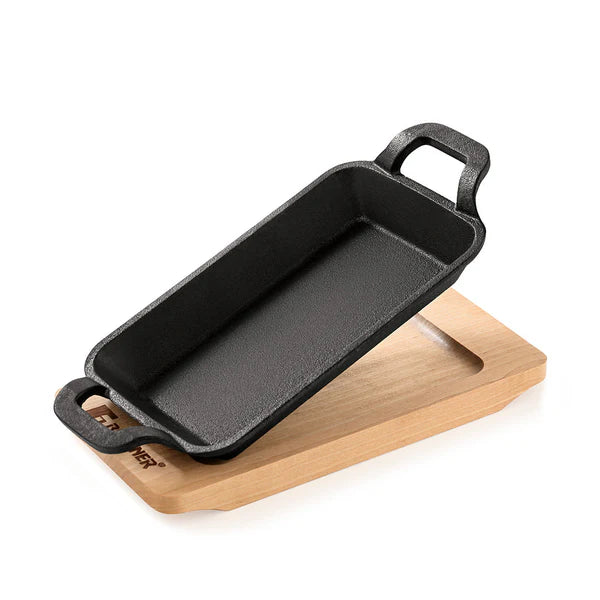 Cook Share Cast Iron Mini Pan, Comes with Wooden Tray - Induction Bottom BG-34214-BK