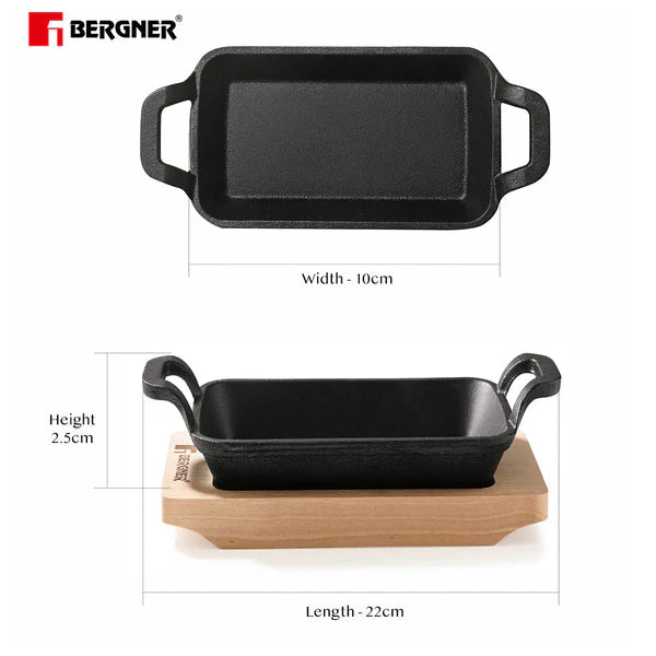 Cook Share Cast Iron Mini Pan, Comes with Wooden Tray - Induction Bottom BG-34214-BK