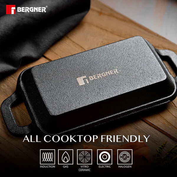 Cook Share Cast Iron Mini Pan, Comes with Wooden Tray - Induction Bottom BG-34214-BK