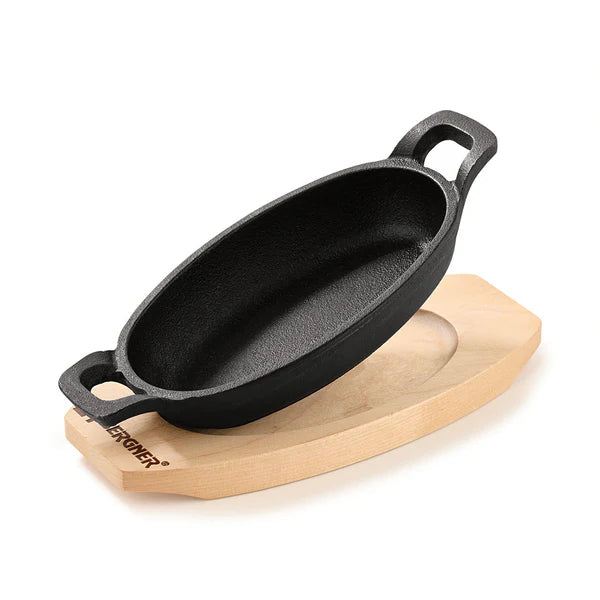 Cook & Share Cast Iron Mini Pan, Comes with Wooden Tray - Induction Bottom BG-34216-BK
