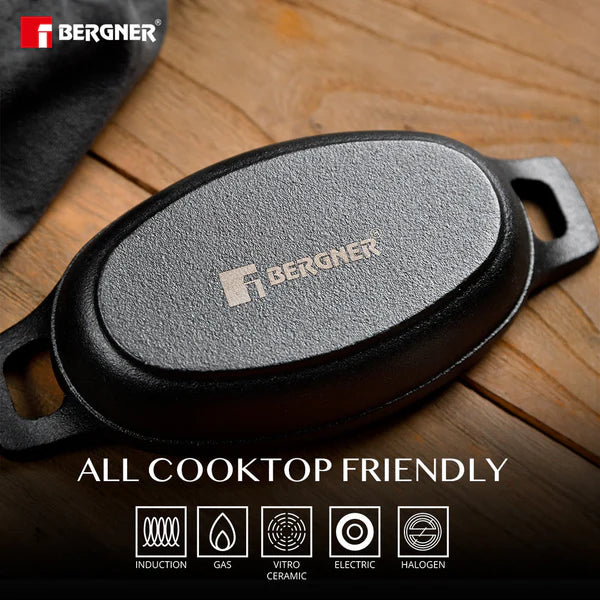 Cook & Share Cast Iron Mini Pan, Comes with Wooden Tray - Induction Bottom BG-34216-BK