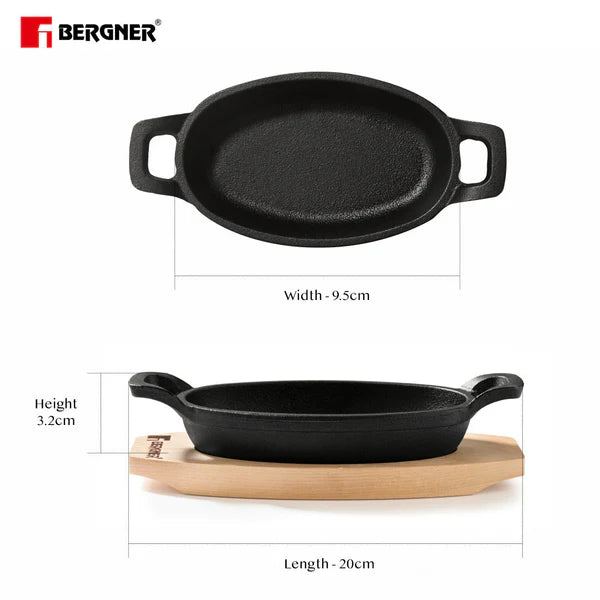 Cook & Share Cast Iron Mini Pan, Comes with Wooden Tray - Induction Bottom BG-34216-BK