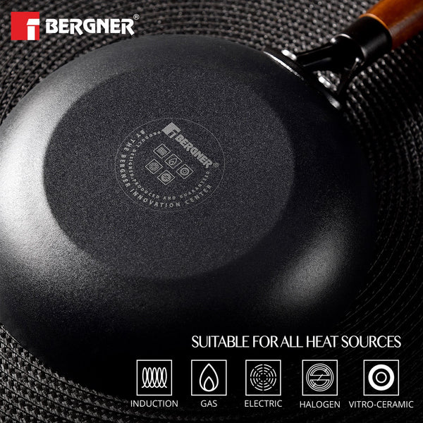 Odin Lightweight Iron Frypan with Wooden Coated Handle - Induction Bottom BG-34433-BK