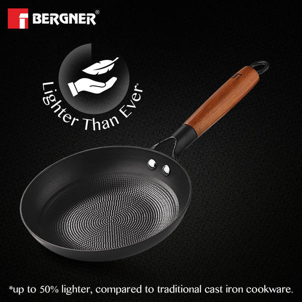 Odin Lightweight Iron Frypan with Wooden Coated Handle - Induction Bottom BG-34433-BK