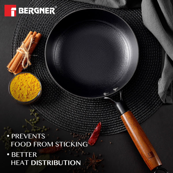 Odin Lightweight Iron Frypan with Wooden Coated Handle - Induction Bottom BG-34433-BK