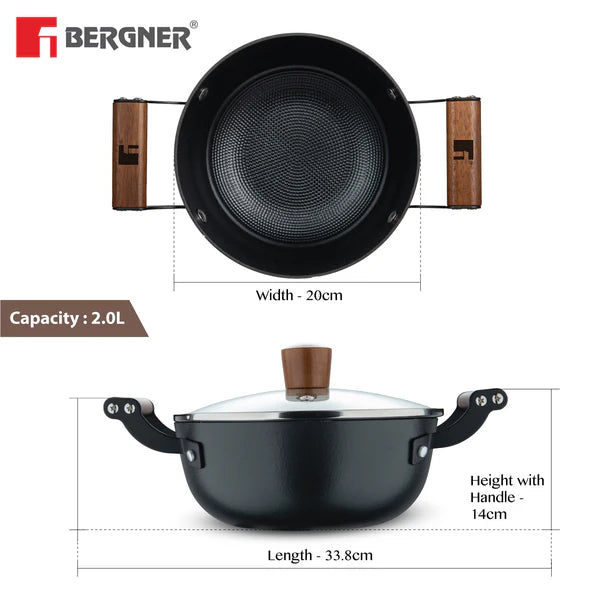 Odin Lightweight Iron Casserole with Glass Lid, Enamel Finish - Induction Bottom BG-34449-BK