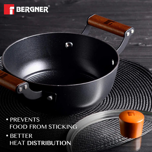 Odin Lightweight Iron Casserole with Glass Lid, Enamel Finish - Induction Bottom BG-34449-BK