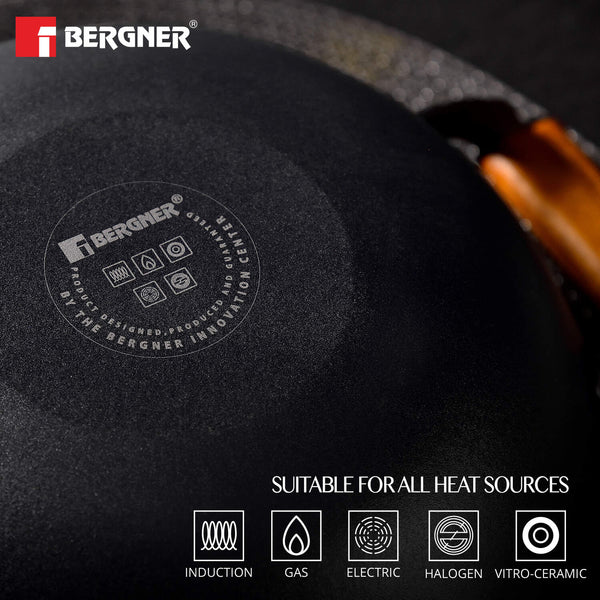 Odin Lightweight Iron Casserole with Glass Lid, Enamel Finish - Induction Bottom BG-34449-BK