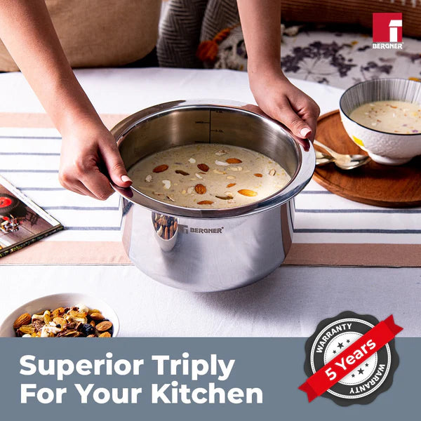 Argent Tri-Ply Stainless Steel Tope with Stainless Steel Lid - Induction Bottom BGIN-1621 (16 cm) / 1.9 L