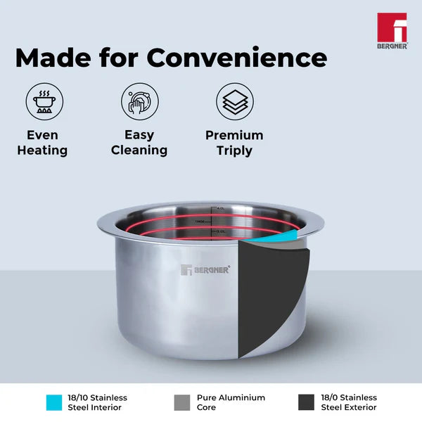 Argent 20 cm / 3.7 L Tri-Ply Stainless Steel Tope with Stainless Steel Lid - Induction Bottom BGIN-1623