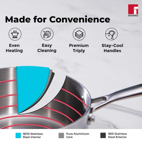 Argent Tri-Ply Stainless Steel Milkpan/Saucepan - Induction Bottom 2.ltr 20cm  BGIN-1303