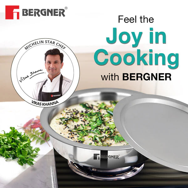 Argent Tri-Ply Stainless Steel 24cm (2.6 Liters) Lagdi with Stainless Steel Lid - Induction Bottom  BGIN-1664
