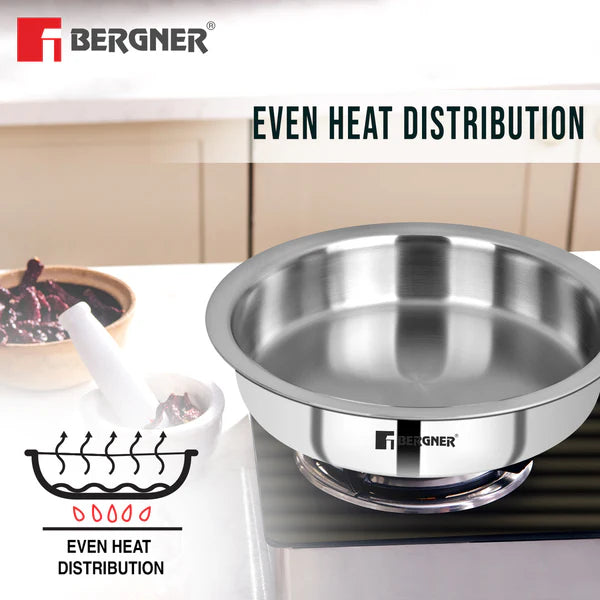 Argent Tri-Ply Stainless Steel 20cm (1.9 Liters) Lagdi with Stainless Steel Lid - Induction Bottom  22 cm / 1.9 L  BGIN-1663