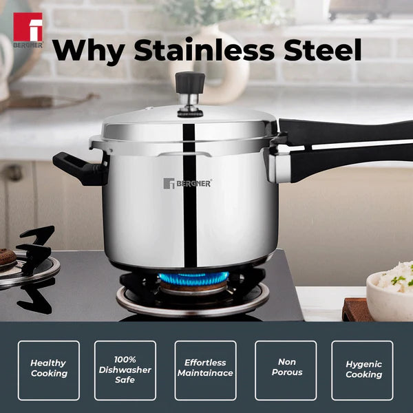 Pura Stainless Steel Outer Lid Pressure Cooker, Tri-Ply Induction Bottom BGIN-1862