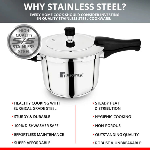 Pura Stainless Steel Outer Lid Pressure Cooker, Tri-Ply Induction Bottom BGIN-1864