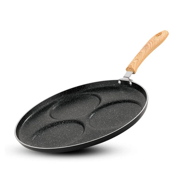 Bellini Plus Aura 5-Layer Non-Stick 3 PIT Uttapam Tawa with Wooden Finish Soft Touch Handle, PFOA Free, Durable - Gas Stove Ready BGIN-2217-BK