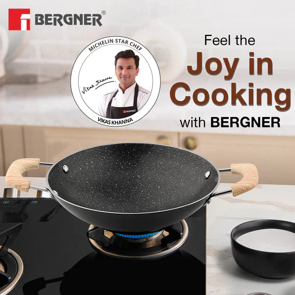 Bellini Plus Aura 5-Layer Non-Stick 20cm Appachetty with Stainless Steel Lid, Wooden Finish Soft Touch Handle, Even Heat Distribution - Gas Stove Compatible  BGIN-2220-BK