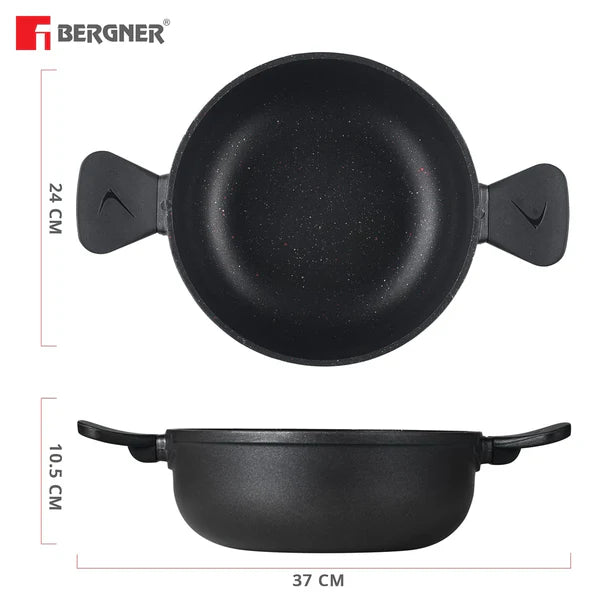 Senator Die-Cast Non-Sticka Kadai With Glass Lid, Minimal Oil Use for Healthy Cooking - Induction Bottom 24 cmBGIN-2570