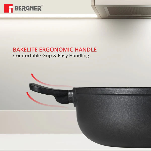 Senator Die-Cast Non-Stick Kadai With Glass Lid, Minimal Oil Use for Healthy Cooking - Induction Bottom BGIN-2571