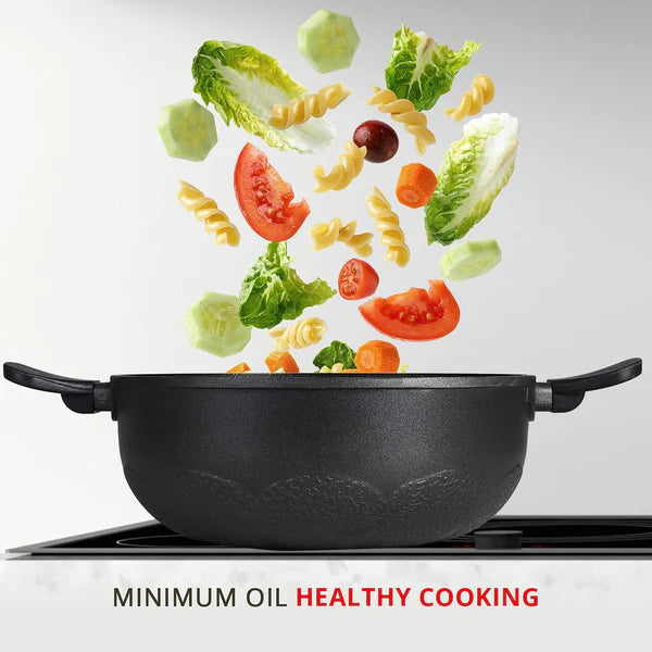 Senator Die-Cast Non-Sticka Kadai With Glass Lid, Minimal Oil Use for Healthy Cooking - Induction Bottom 24 cmBGIN-2570