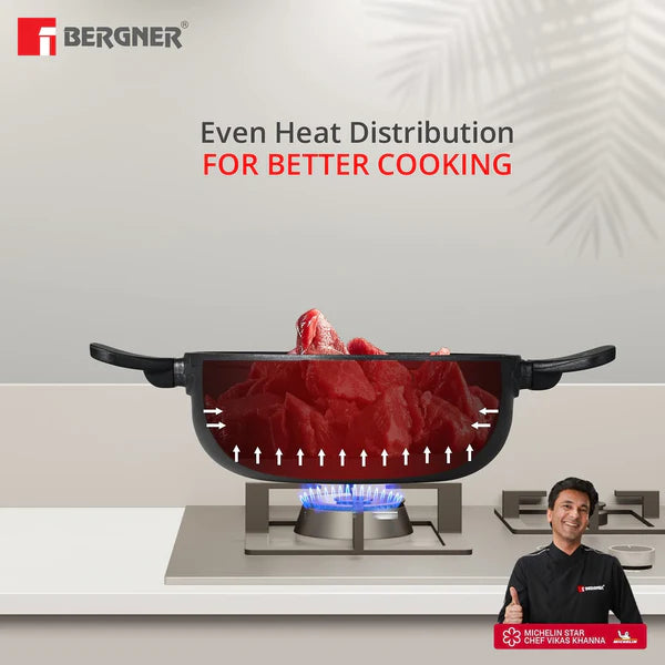 Senator Die-Cast Non-Sticka Kadai With Glass Lid, Minimal Oil Use for Healthy Cooking - Induction Bottom 24 cmBGIN-2570