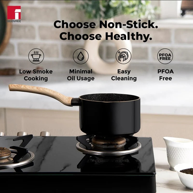 Bellini Plus Aura 5-Layer Non-Stick 16 cm (1.8 Litres) Saucepan, Thickness 3.2mm - Induction Bottom- BGIN-31247-BK