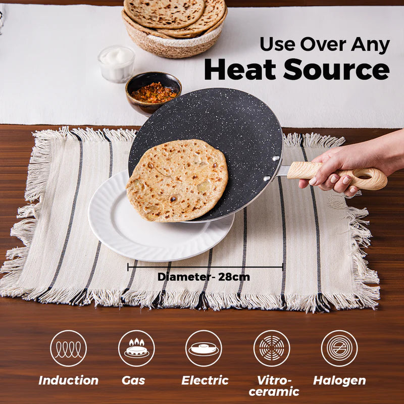 Bellini Plus Aura 5-Layer Non-Stick Concave Roti Tawa, 28cm, Thickness 4mm - Induction Bottom-BGIN-31253-BK