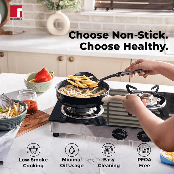 Plus Aura 5-Layer Non-Stick Deep Frypan with Glass Lid - Induction Bottom  24 cm / 2.4 L BGIN-31275-BK