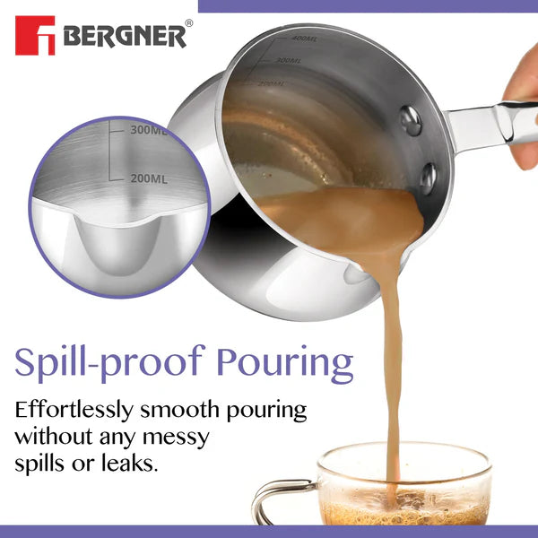 Bergner BE Essentials Tri-Ply Stainless Steel 12cm (800ml) Coffee Warmer / Milk Warmer - Induction Bottom BGIN-6242