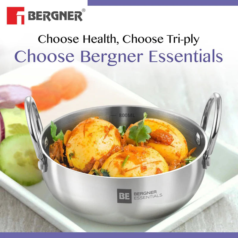 BE Essentials Tri-Ply Stainless Steel Junior Kadai Set of 3 Pcs - Gas Stove Compatible