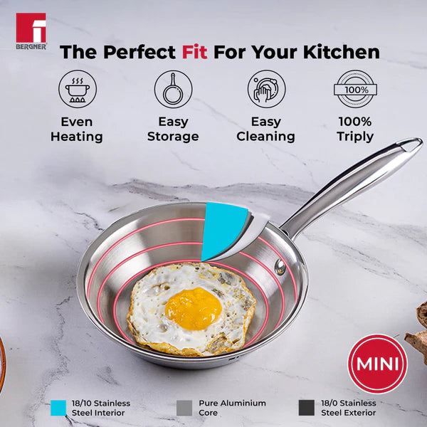 Argent Junior Chef Tri-Ply Stainless Steel Fryapn 16cm - Induction Bottom BGIN-6912