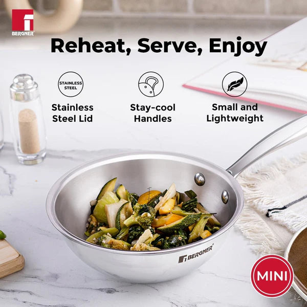 Argent Junior Chef Tri-Ply Stainless Steel Wok - Induction Bottom  18cm  BGIN-6913