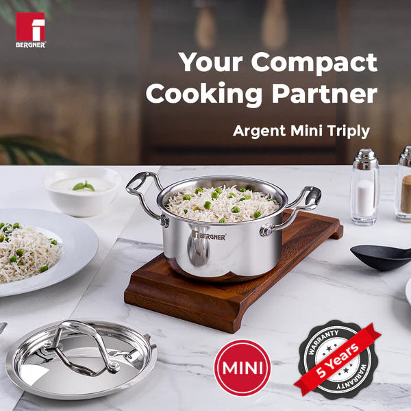 Argent Junior Chef Tri-Ply Stainless Steel Casserole with Stainless Steel Lid - Induction Bottom 14 cm / 1.2 L BGIN-6905