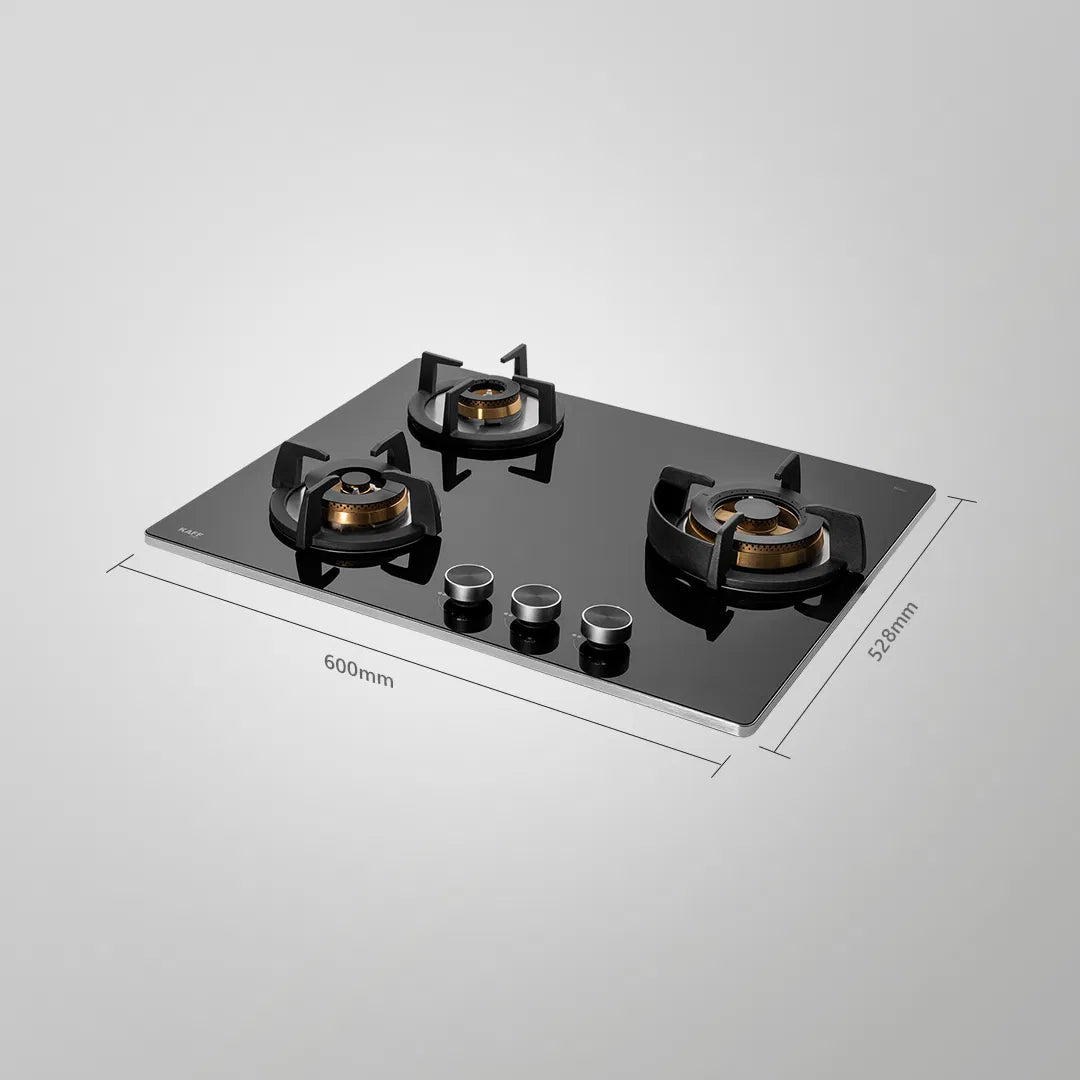 BLH 603X Built-in Hob | 60 cm, 3 Full Brass Burners with FFD, Cast Iron Pan Support, Auto Ignition, SS Edge Strip