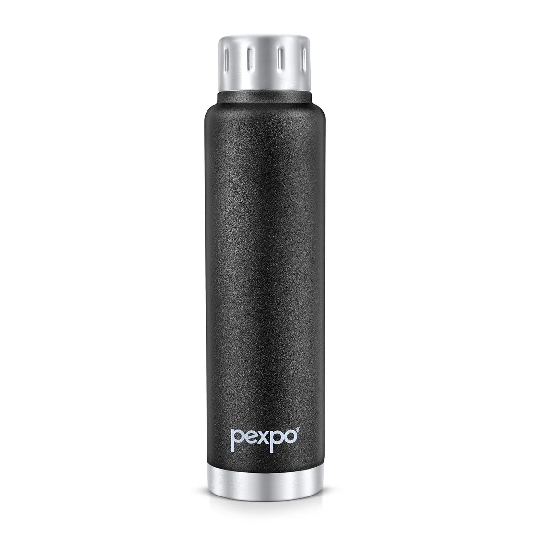 Pexpo Cameo ISI Certified Vacuum Insulated 500ml Stainless Steel Water Bottle - Black | Hot & Cold Upto 6-8 Hours | Leak Proof | Office, School, Gym, & Travelling|Men, Women & Kids