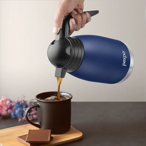 Pexpo- Stainless Steel Cosmo Carafe Vacuum Insulated (Tea pot) | 24/7 Hot & Cold 600 ML - Denim Blue
