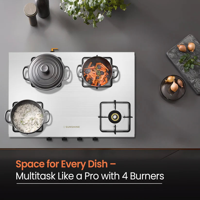 Curvv Matte Stainless Steel Cooktop 4 Burner Manual Ignition