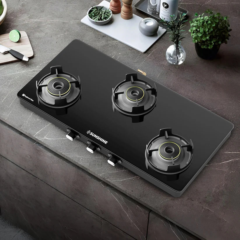 Regal Pro 3 Burner Gas Stove Toughened Glass Cooktop Manual Ignition