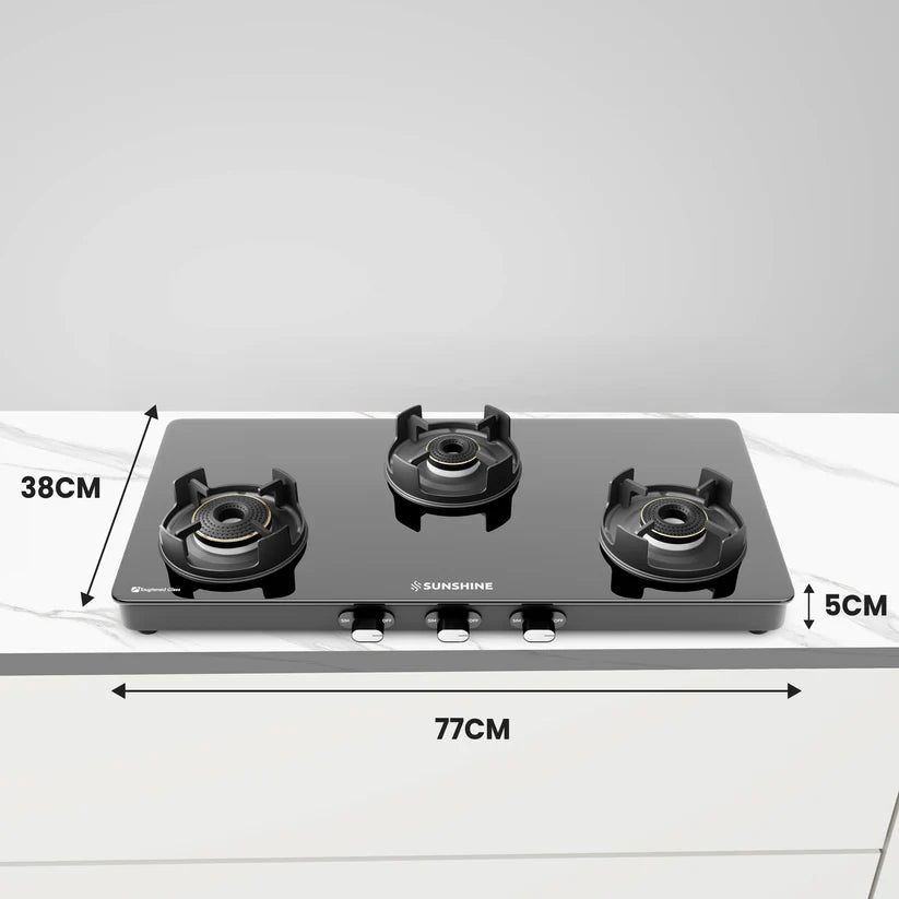 Regal Pro 3 Burner Gas Stove Toughened Glass Cooktop Manual Ignition