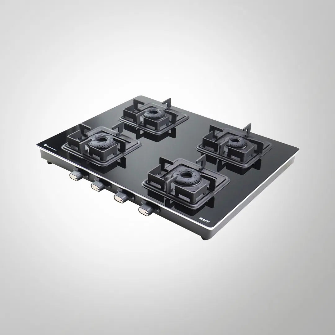 CTQ 63 4B AI 63cm 4 Burner Black Tempered Glass Gas Hob with Auto Ignition & Brass Burners
