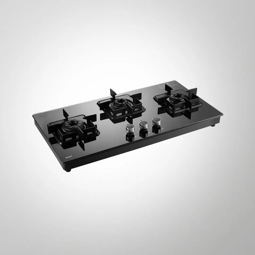 CTS 71 3B AI 71cm 3 Burner Auto Ignition Cooktop with Black Tempered Glass & Metal Knobs