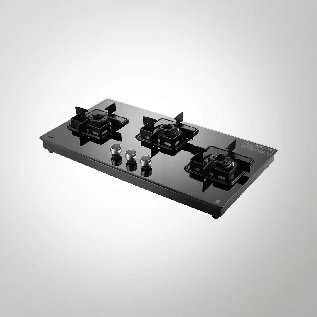 CTS 71 3B AI 71cm 3 Burner Auto Ignition Cooktop with Black Tempered Glass & Metal Knobs