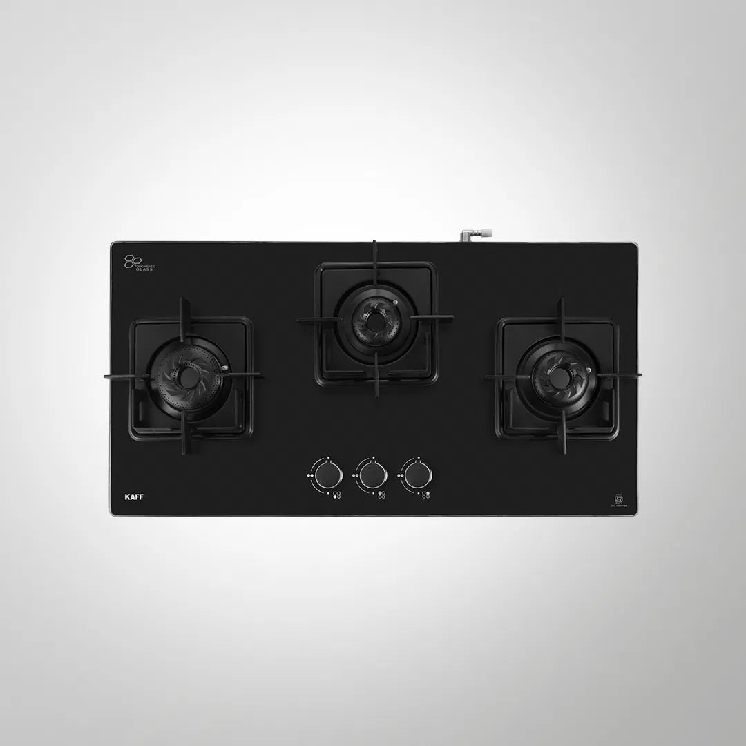 CTS 71 3B AI 71cm 3 Burner Auto Ignition Cooktop with Black Tempered Glass & Metal Knobs