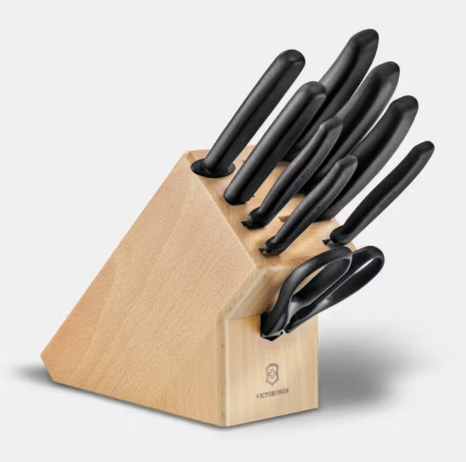 Swiss Made Classic Cutlery Block 9 Pieces Beechwood Knife Set