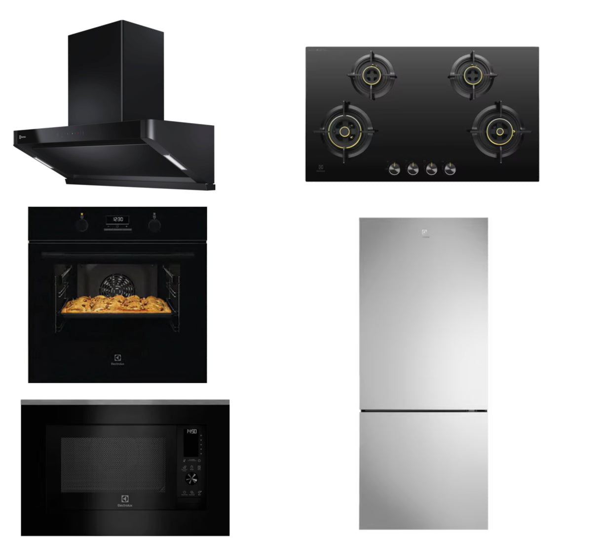 Utsav Combo - 90 cm Chimney ECS9939KB + 90 cm Hob EHG9430BCI + 65 L Built in Single Oven KOD3H50BK + 30 L Built in Convection Microwave EMSB30XCF + 453L Refrigerator bottom freezer refrigerator EBE4502C-S