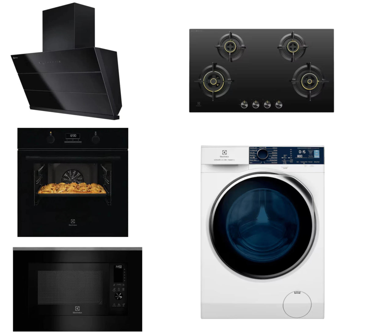 Utsav Combo - 90 cm Chimney ECS9932KB + 90 cm Hob EHG9430BCI + 65 L Built in Single Oven KOD3H50BK + 30 L Built in Convection Microwave EMSB30XCF + 9/6kg Washer Dryer EWW9024P5WB