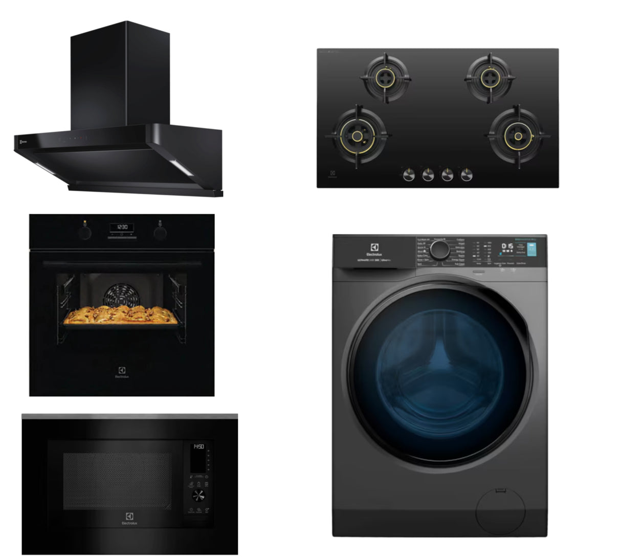 Utsav Combo - 90 cm Chimney ECS9939KB + 90 cm Hob EHG9430BCI + 65 L Built in Single Oven KOD3H50BK + 30 L Built in Convection Microwave EMSB30XCF + 9kg front load washing machine EWF9024R5SB