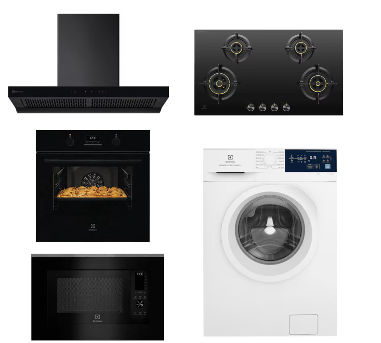 Utsav Combo - 90 cm Chimney ECT9841KB + 90 cm Hob EHG9430BCI + 65 L Built in Single Oven KOD3H50BK + 30 L Built in Convection Microwave EMSB30XCF + 8/5kg washer dryer EWW8024D3WB