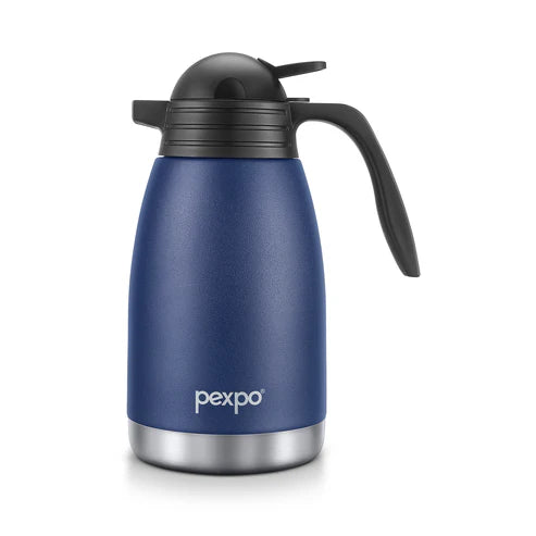 Pexpo- Stainless Steel Cosmo Carafe Vacuum Insulated (Tea pot) | 24/7 Hot Cold 1500 ML Denim Blue