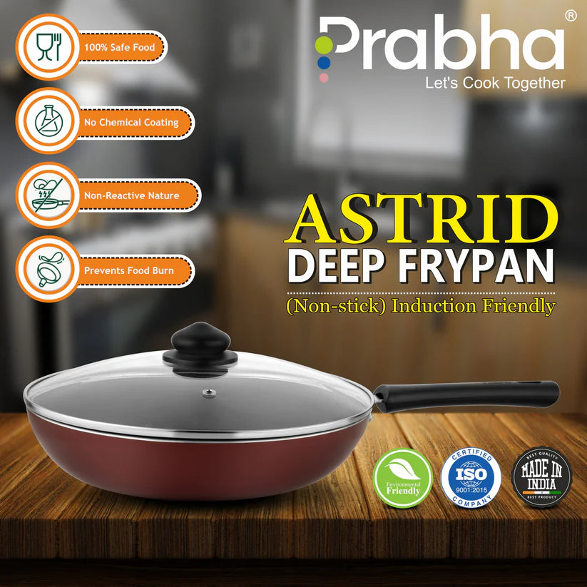Prabha Astrid Nonstick Deep Frypan With Glass Lid 1.5L, 24cm